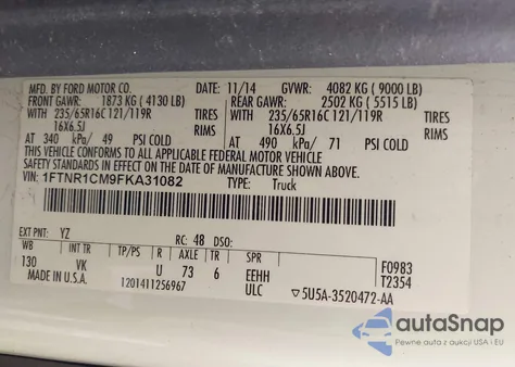 2015 Ford Transit-250 from USA, damaged, VIN 1FTNR1CM9FKA31082